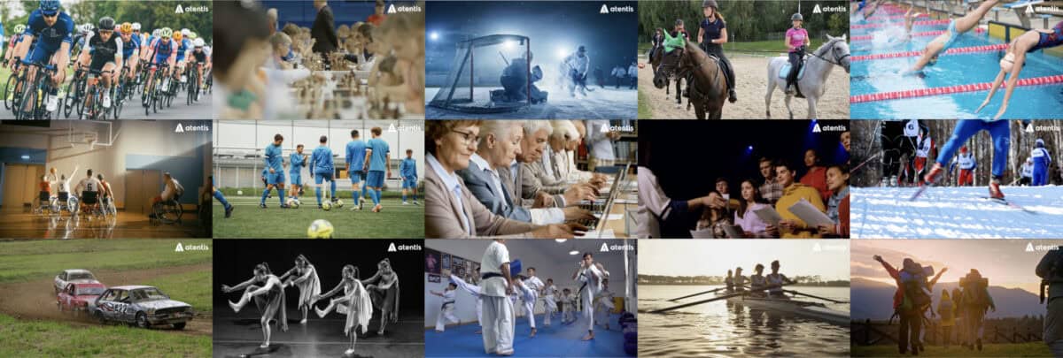 Collage med stillbilder från Atentis trafiksäkerhetsfilmer för föreningar av alla tänkbara slag.